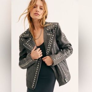 Free People Understated Star Studded Distressed Jacket